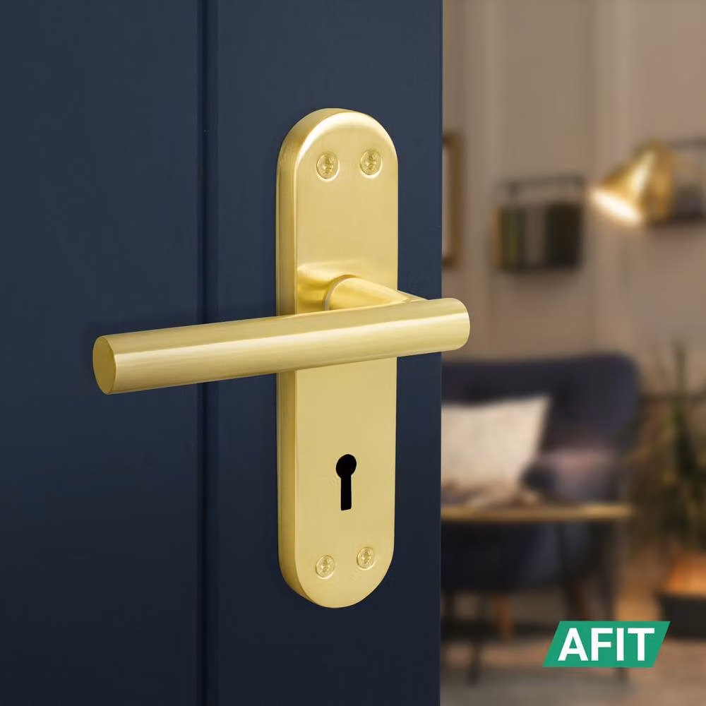 AFIT T-Bar Satin Brass Lock Backplate Handles Set in Gold, W/D/H: 150 x 150 x 150 mm – 3