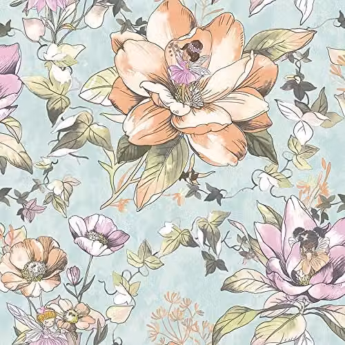 Holden Decor Floral Fairies Botanical Wallpaper in Petrol Green and Multicolour