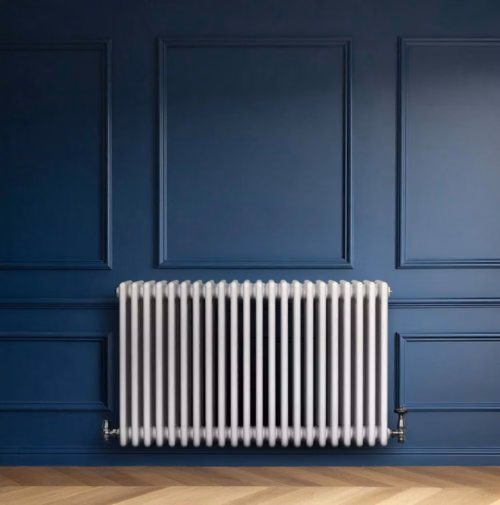 Monstershop Traditional 4 Column Steel Radiator with Valves and Wall Brackets, White, W/H: 101.0 x 60.0 cm – 2