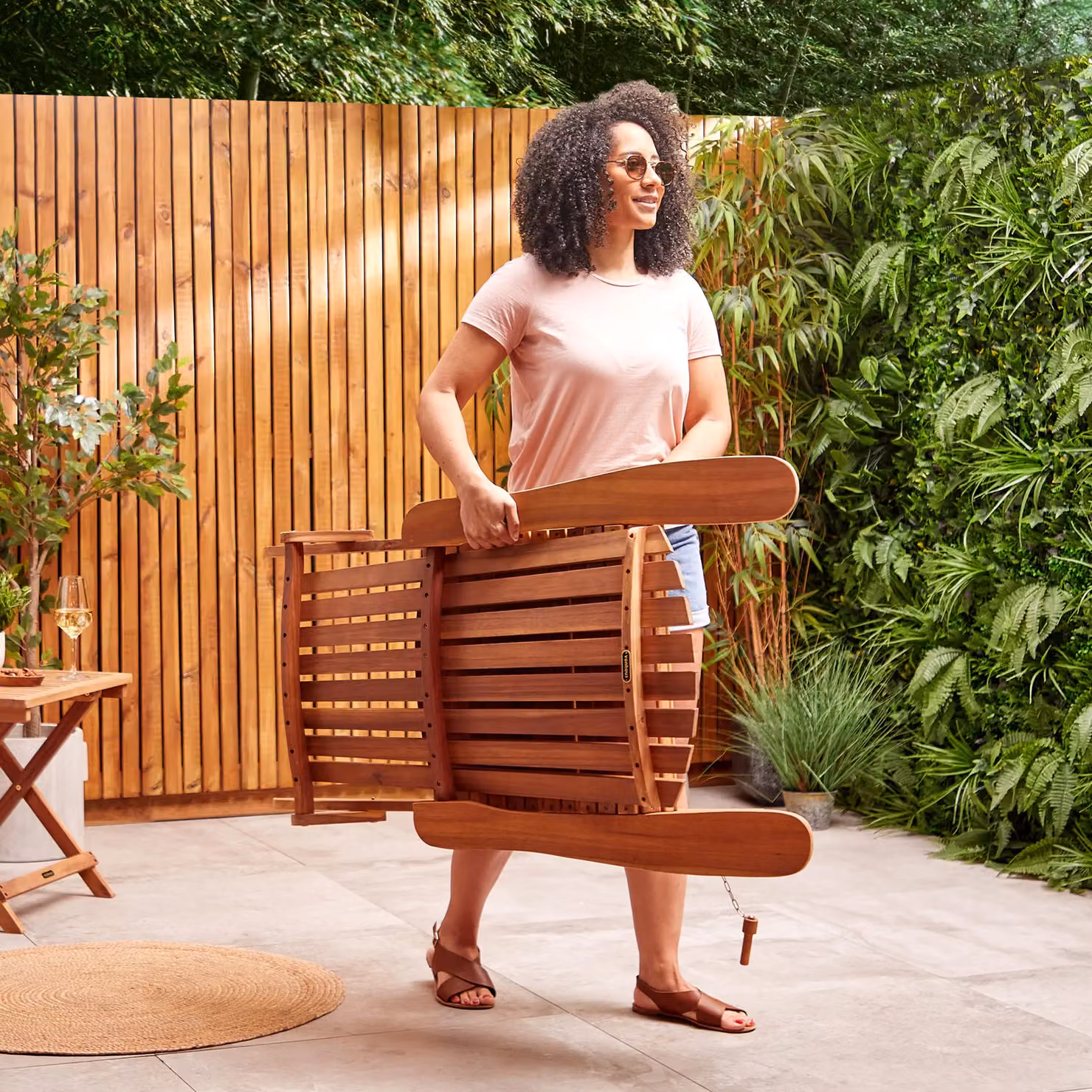 VonHaus Hudson Acacia Wood Folding Adirondack Garden Chair in Natural Brown – 5