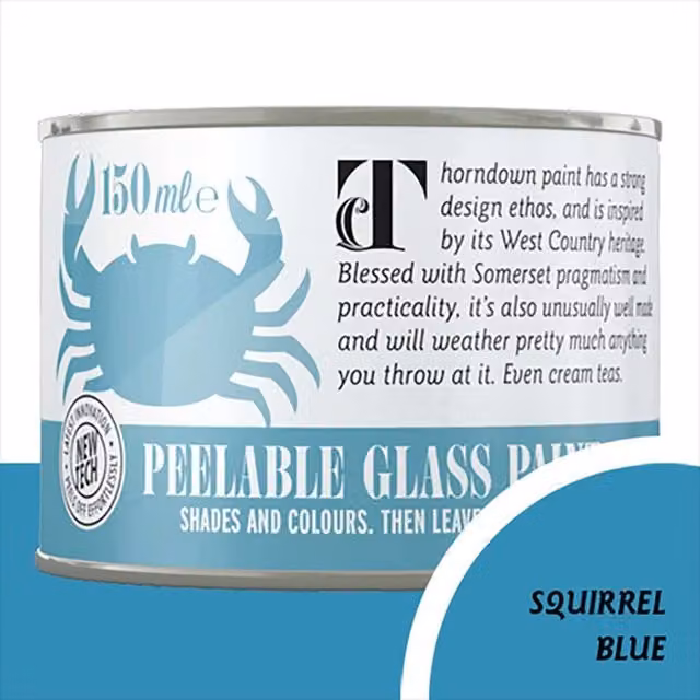Thorndown Squirrel Blue Peelable Glass Paint in Satin Blue, 12 ml
