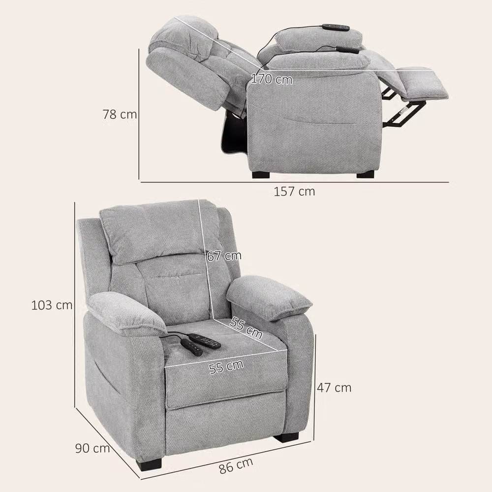 HOMCOM Power Recliner Armchair with Massage and Heat in Light Grey – 3