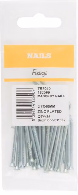 Hiatt Galvanised Steel Masonry Nails, Silver, 2.7 mm x 40 mm