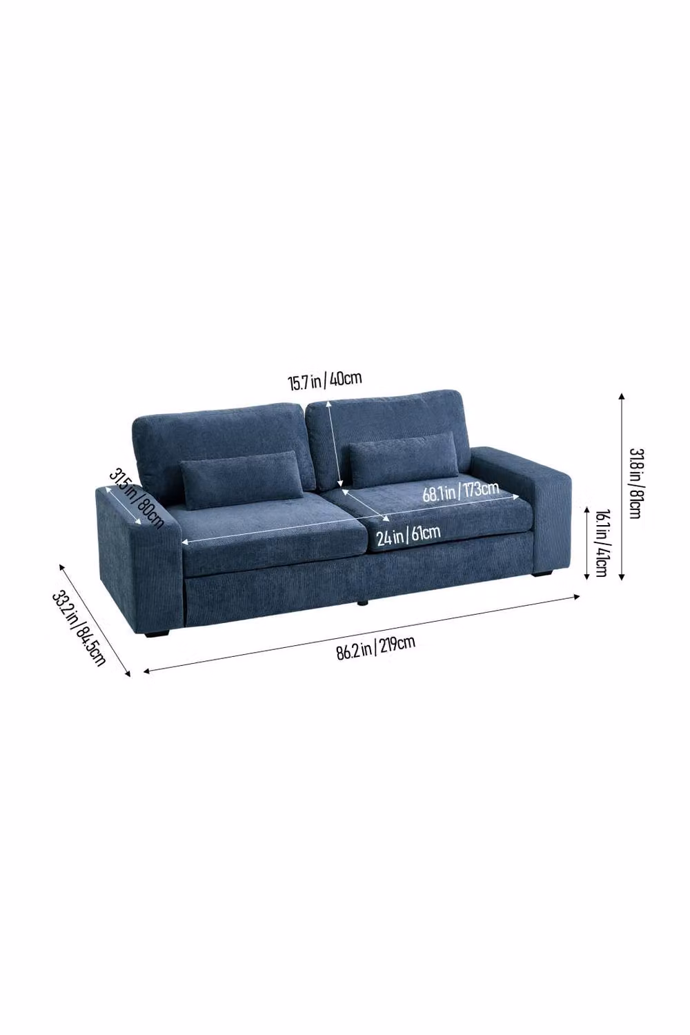 Living and Home 2-Seater Modern Chenille Upholstered Sofa in Dark Blue with Scatter Cushions – 2