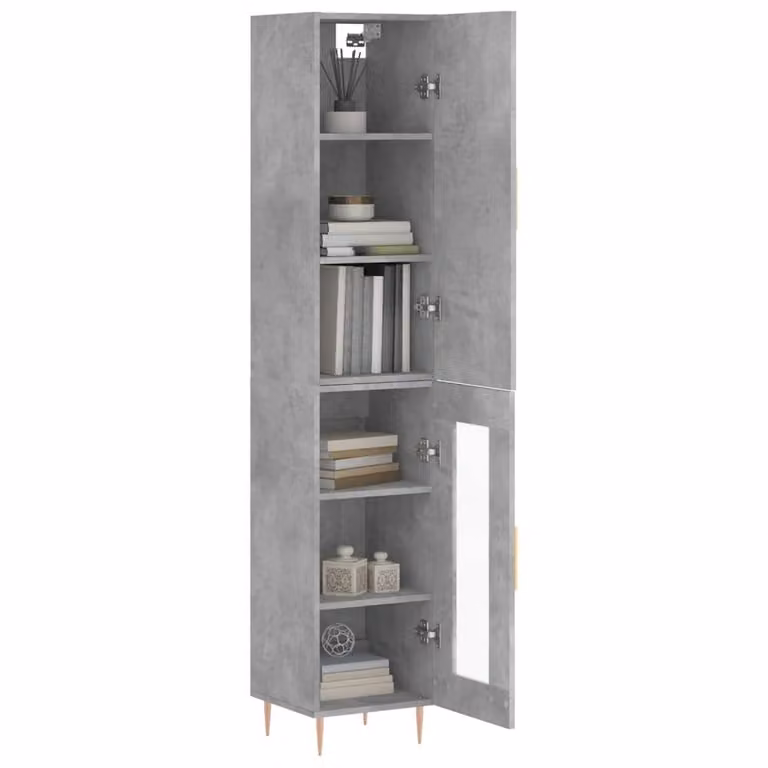 Berkfield Home Modern Highboard in Concrete Grey with Glass Doors, W/D/H: 34.5 x 34 x 180 cm
