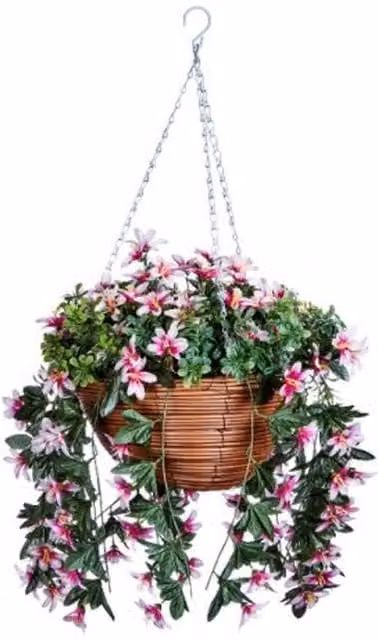 Garden Mile Artificial Star Gazing Lilies Hanging Basket in Green, Brown and Pink