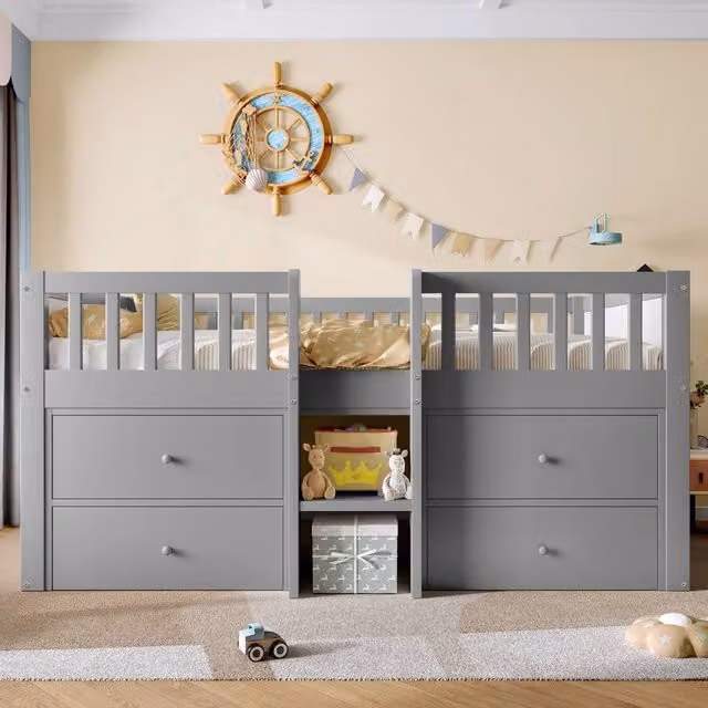 Merax Mid Sleeper Single Wooden Storage Bed with Drawers in Grey, W/D/H: 90 x 190 x 175 cm
