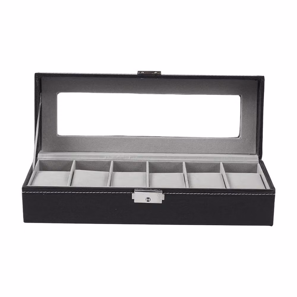 SPETLEK 6 Grid Watch and Jewellery Storage Display Case Organizer Box in Black – 2