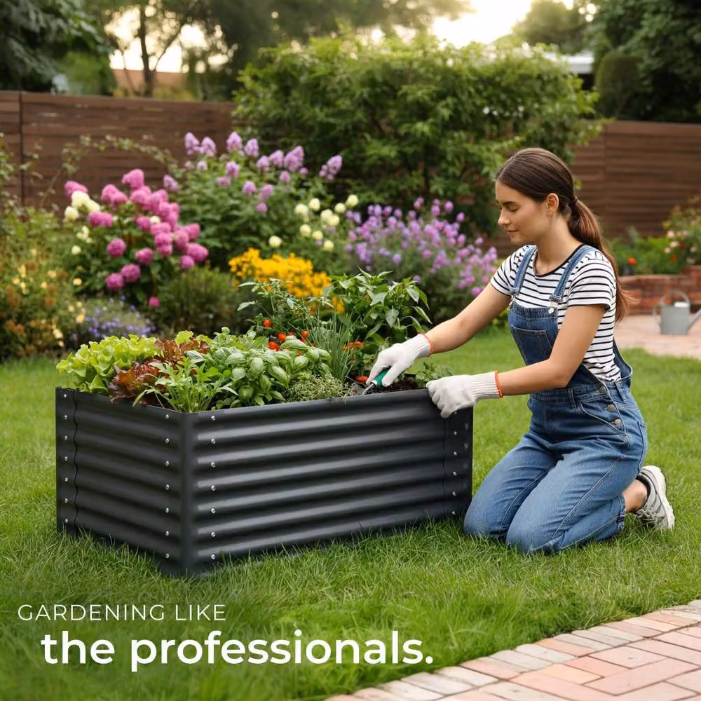 tectake Salvia Raised Garden Bed in Grey Galvanised Steel, W/D/H: 120 x 90 x 62 cm – 7