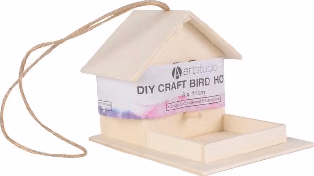 Decorate It Yourself Art Studio Plain Wood Hanging Bird House in Brown and Beige