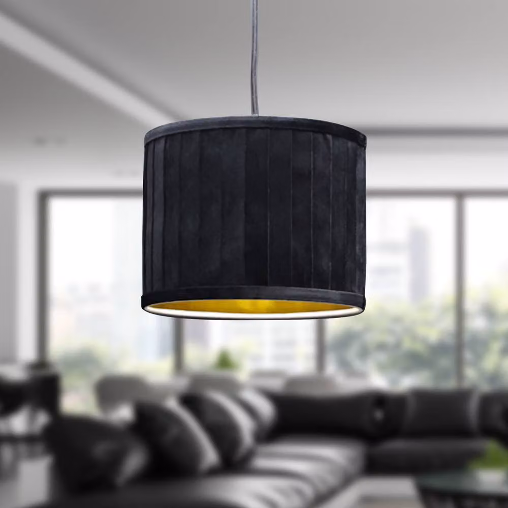 First Choice Lighting Sundance Black Velvet Pleated Round Lamp Shade with Gold Inner, Diameter: 25 cm – 4