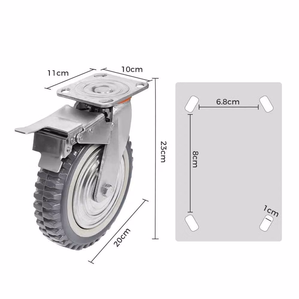 Nordara Set of 4 Heavy Duty 8 inch Swivel Castor Wheels in Grey with Galvanised Steel and Rubber – 2