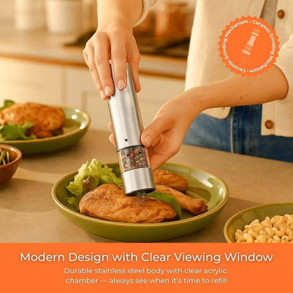 Kelvenix Stainless Steel Electric Salt and Pepper Mill Set in Silver – 3