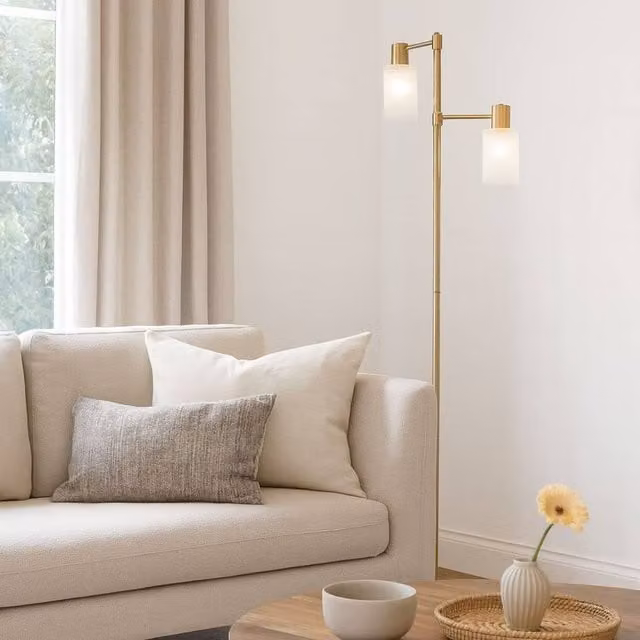 Pagazzi Maya 2-Light Floor Lamp in Gold and Antique Brass with Glass Details