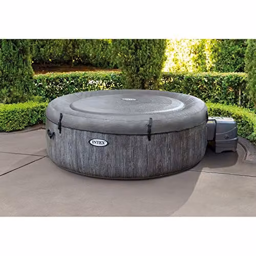 Intex PureSpa Greywood Deluxe 4 Person Inflatable Round Hot Tub Spa in Grey and Multicolour, Diameter: 196 cm – 2