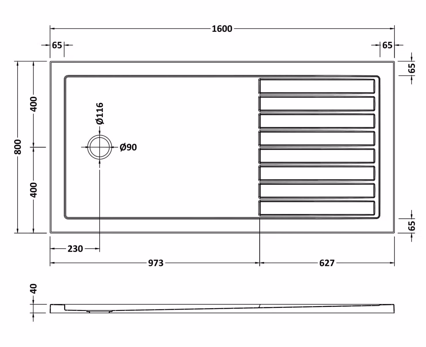 Balterley Premium Rectangular Walk In Shower Tray, Slate Grey, W: 1600 mm, D: 800 mm – 6