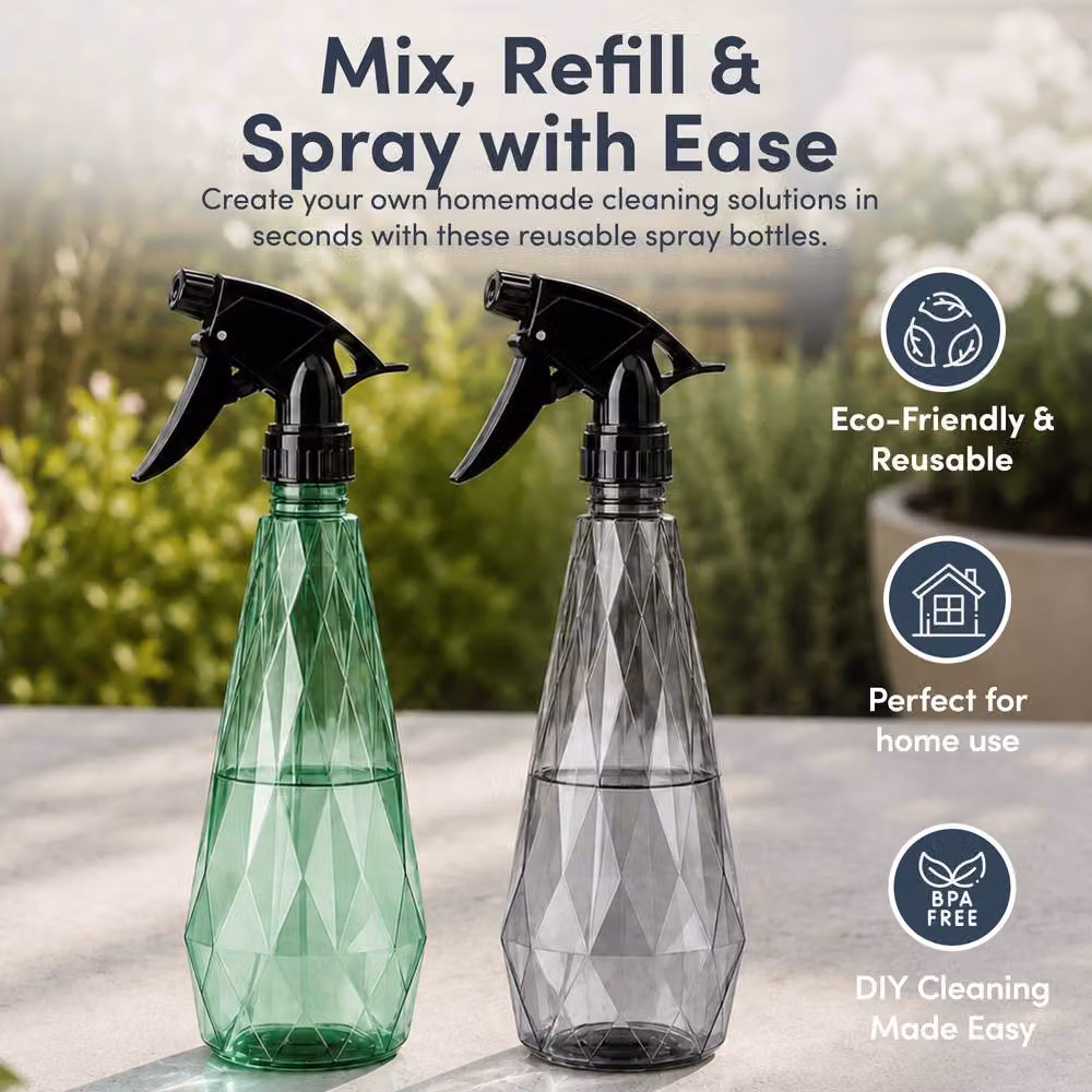 Keplin Manual Water Spray Bottles with Adjustable Nozzle, 2 Pack, 600ml, Grey and Green – 7