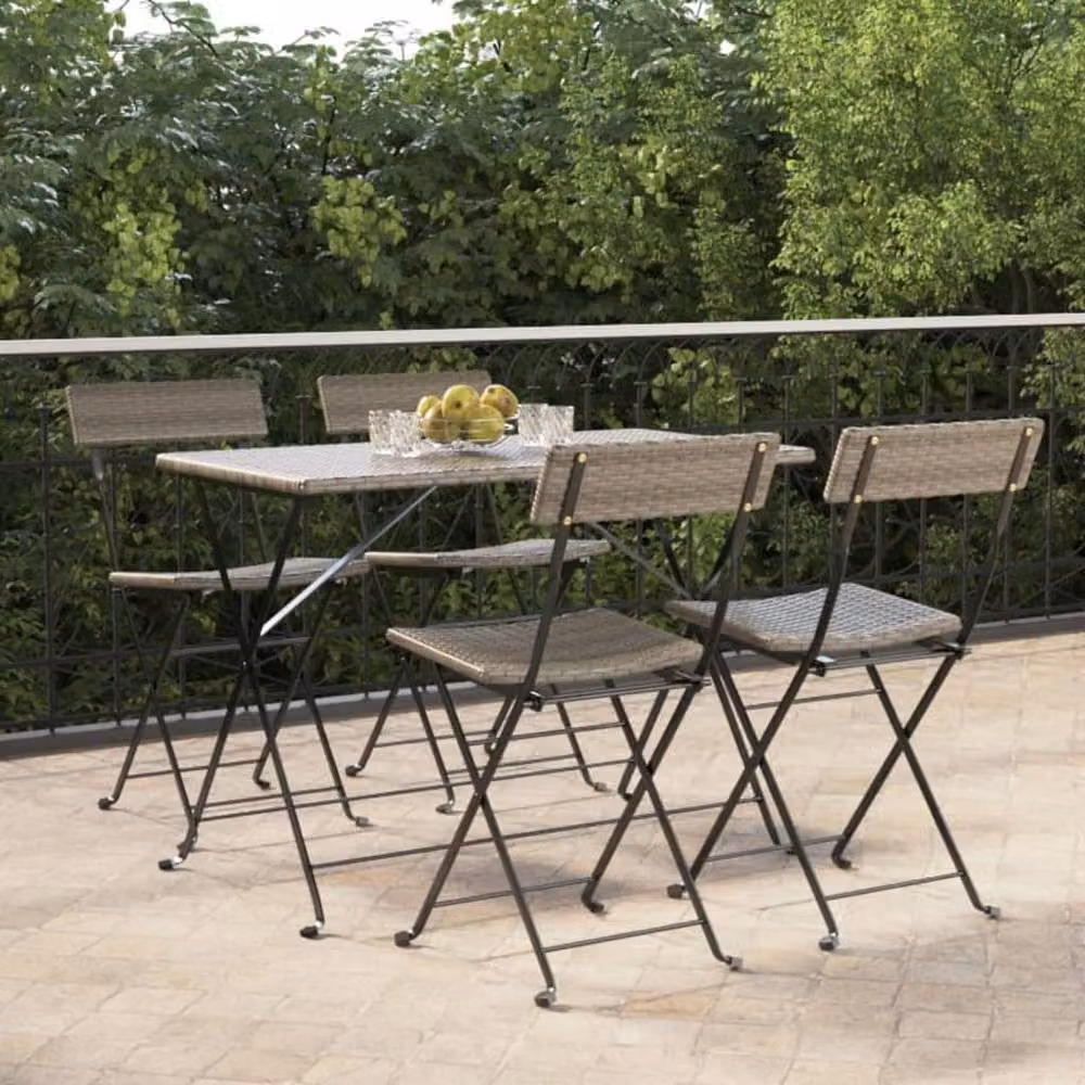 Berkfield Home Beautiful Folding Bistro Chairs, Set of 4, Grey Poly Rattan and Steel – 2