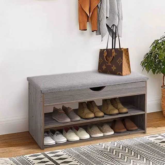 Hinsinc Grey Shoe Storage Bench and Rack Organiser for Hallways, W/D/H: 50 x 24 x 44 cm – 1