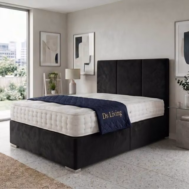 DS Living Whitehall Upholstered Velvet Divan Bed Frame with Drawers, Black, W/D/H: 200 x 200 cm – 1