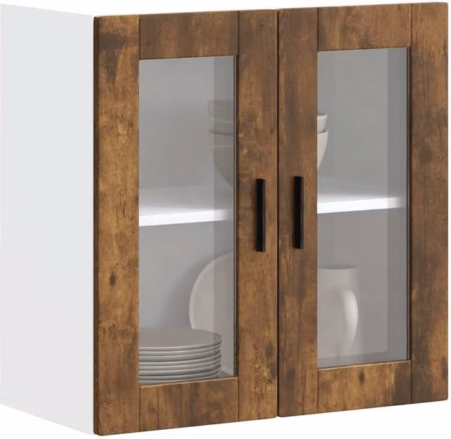 Berkfield Home Porto Smoked Oak Kitchen Wall Cabinet with Glass Doors in Brown