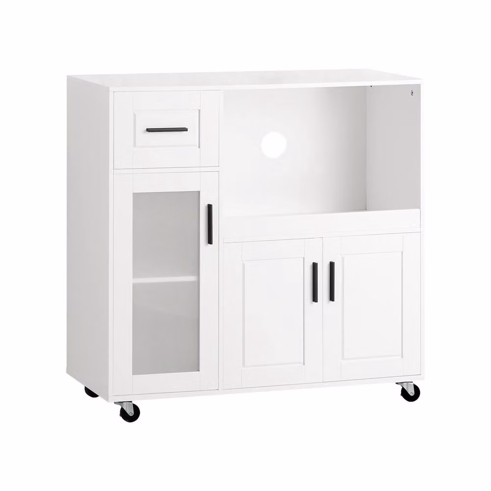 SoBuy White Rustic Kitchen Trolley with Glass Doors and Appliance Housing Unit – 2