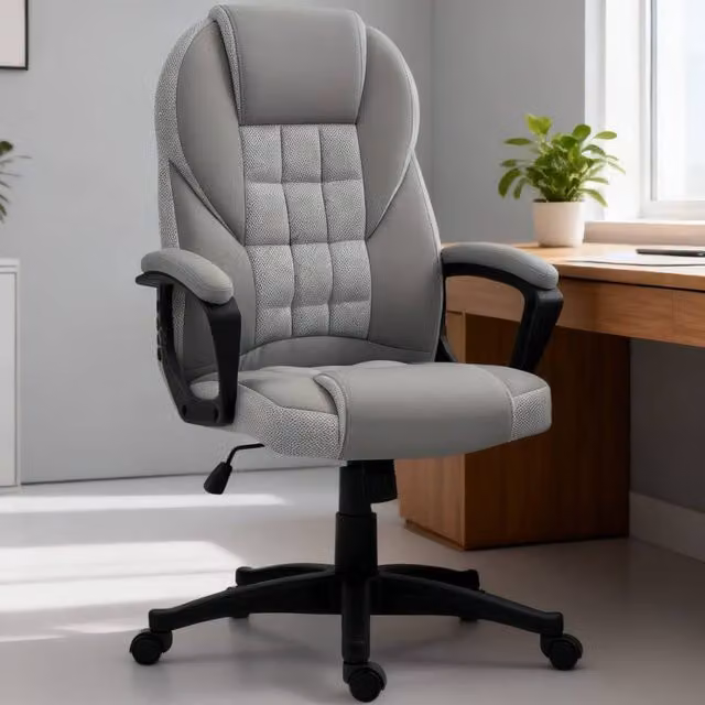 ERGOVEXA Grey Faux Leather Executive Swivel Office Chair with Armrests and Castors