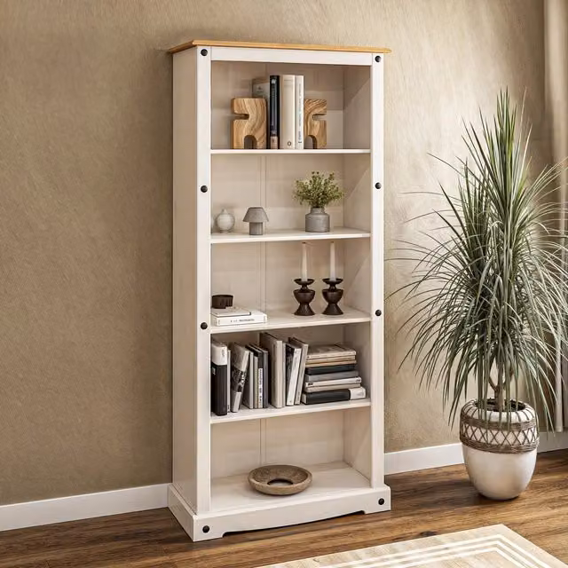 Mews Corona Solid Pine Tall Bookcase in White