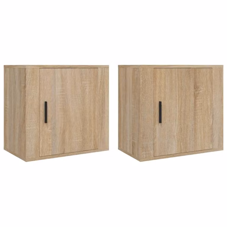 Berkfield Home Elegant Wall-mounted Bedside Cabinets, 2 Piece Set, Sonoma Oak, Light Brown, W: 50 cm, D: 30 cm, H: 47 cm