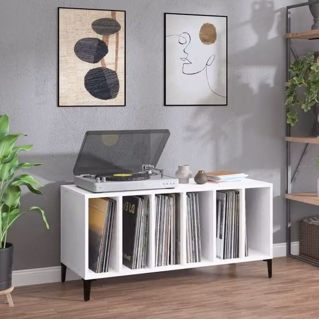 Berkfield Home Record Cabinet in White, W/D/H: 100 x 38 x 48 cm