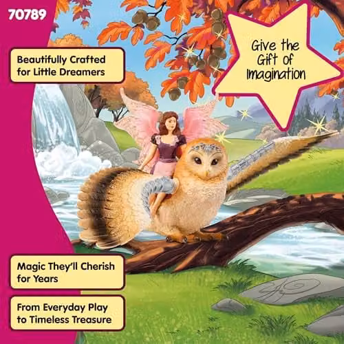 Schleich Bayala Fairy in Flight on Glam Owl 4-Piece Multicolour Toy Set 70789 – 5
