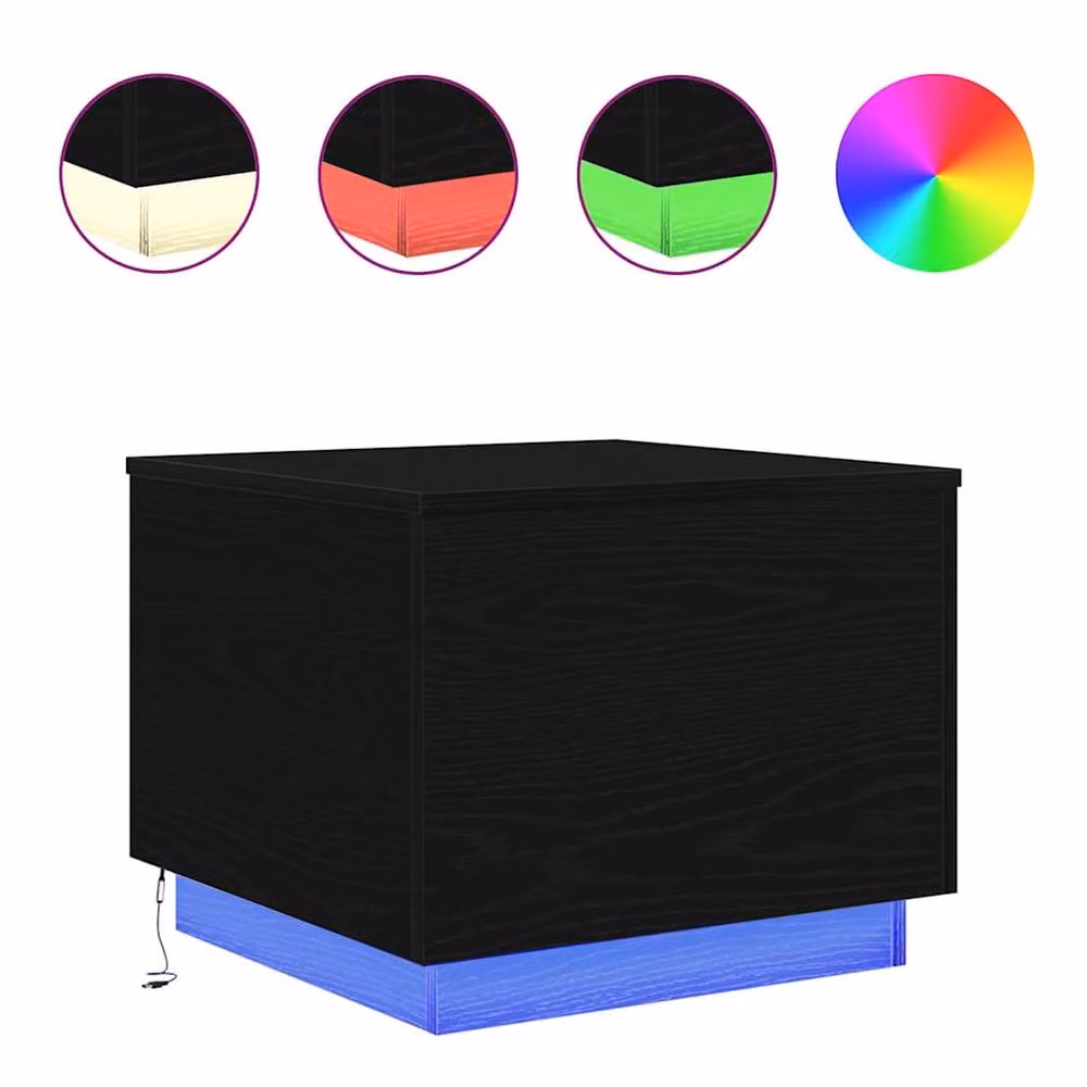 Berkfield Home Modern Square Coffee Table with LED Lights in Black Oak, W/D/H: 50 x 50 x 40 cm – 2