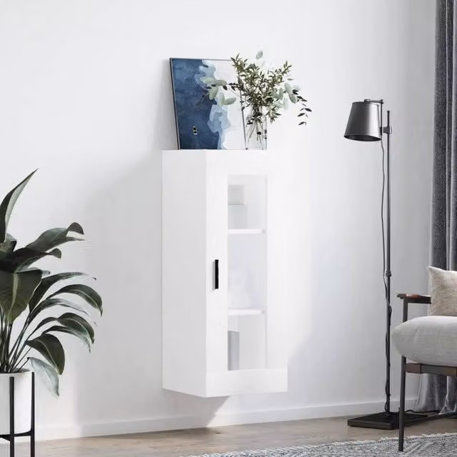 Berkfield Home Wall Mounted White Cabinet with Glass Doors, W/D/H: 34.5 x 34 x 90 cm – 1
