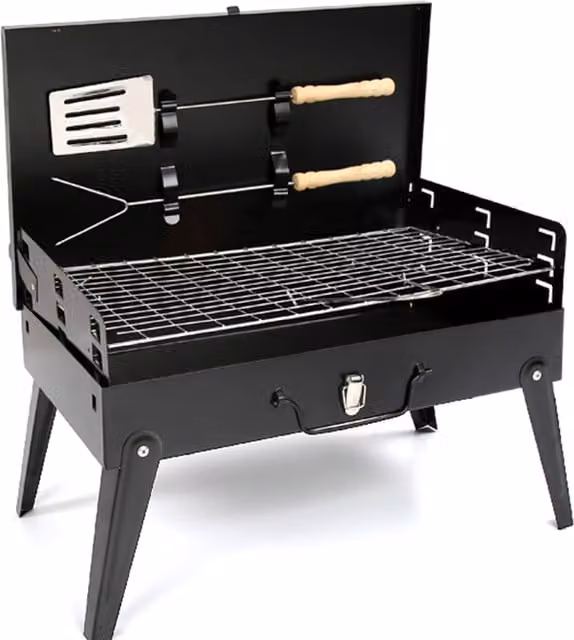 Samuel ALEXANDER Black Metal Tabletop Charcoal BBQ with Wind Shield, W/D/H: 43 x 26 x 43 cm – 1
