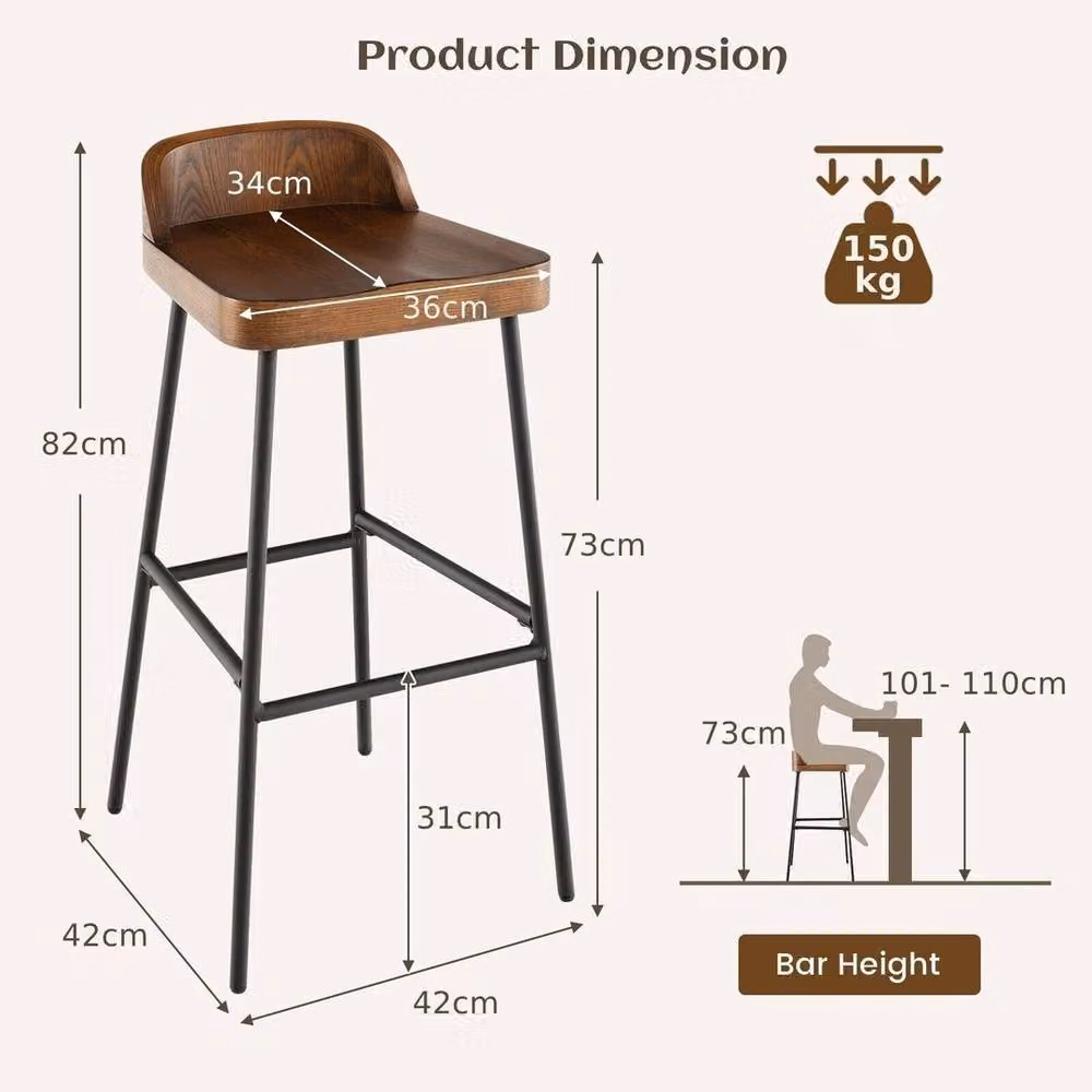 PAWNORA 2-Pack Industrial Metal Bar Stools in Brown – 2