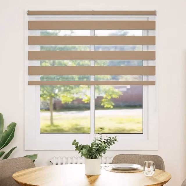 Berkfield Home Zebra Day and Night Blind in Sand Brown Polyester, W: 100 cm, H: 120.9 cm