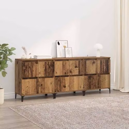 vidaXL Set of 3 Modern Sideboards in Brown Old Wood, W/D/H: 60 x 35 x 70 cm – 2