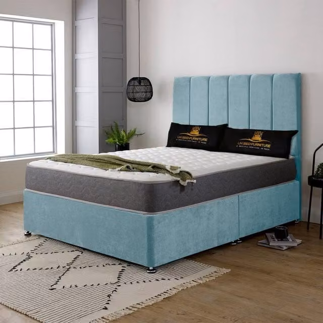 UK Bed Furniture Savannah Divan Bed with 2 Drawers and 26 Inch Headboard, Light Blue, W/D/H: 180 x 200 x 66 cm, King Size
