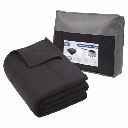 Harbour Housewares Black Weighted Blanket with Glass Bead Filling and Storage Bag, W/D/H: 125 x 180 cm, 6kg