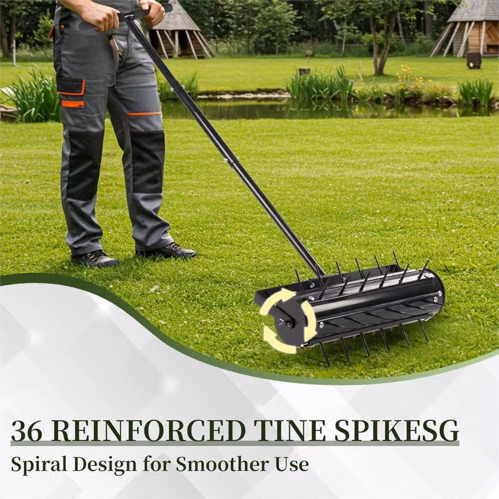 SPETLEK Portable Steel Lawn Garden Aerator 40cm Spike Roller in Black – 3
