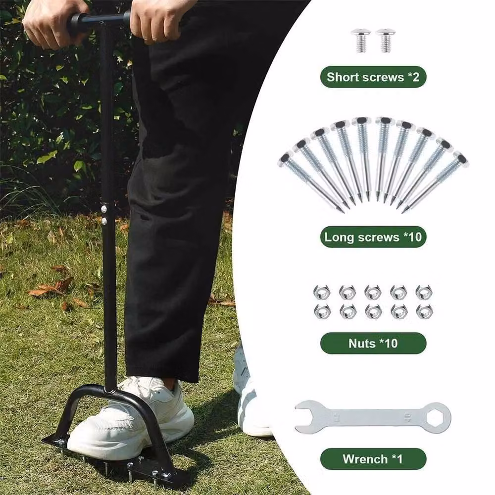 FLAVORA Manual Metal Garden Lawn Aerator Spike Soil Roller in Black – 3