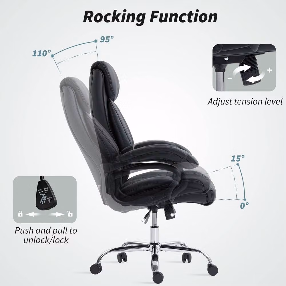 ERGOVEXA Executive Office Chair in Black Synthetic Leather with Headrest and 360 Degree Swivel – 7