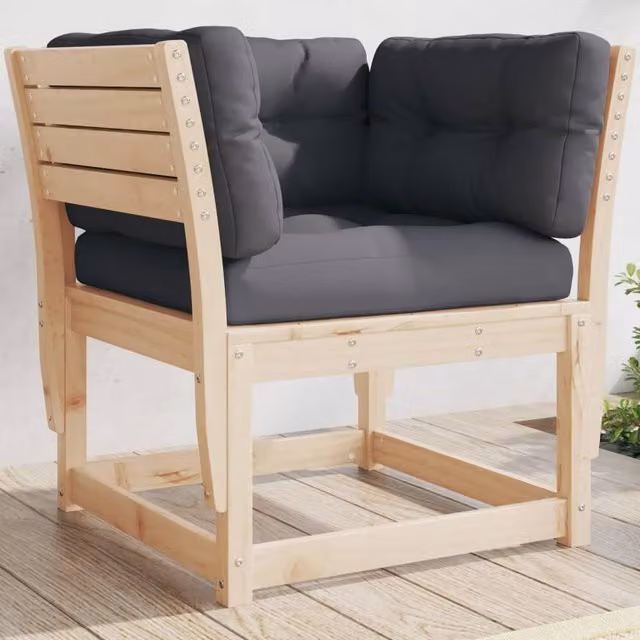 Berkfield Home Garden Sofa Armrest with Cushions in Brown Solid Wood Pine – 1