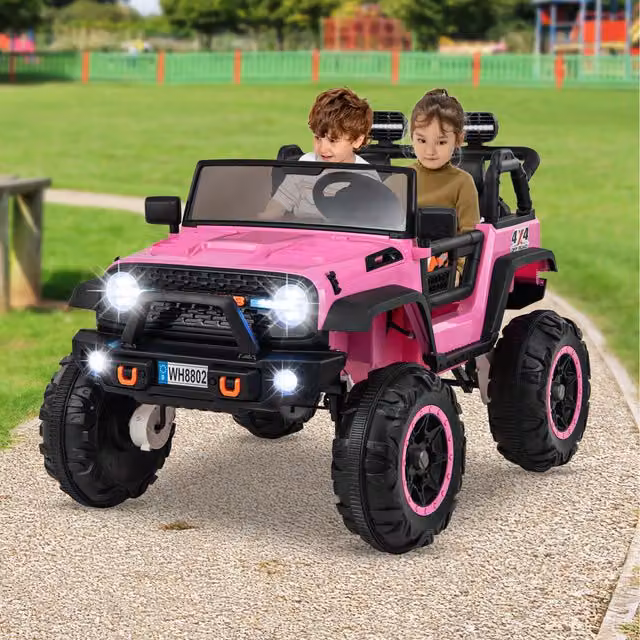 Costway Pink 2-Seater Electric Ride On Car with Light and Sound and Rechargeable Battery
