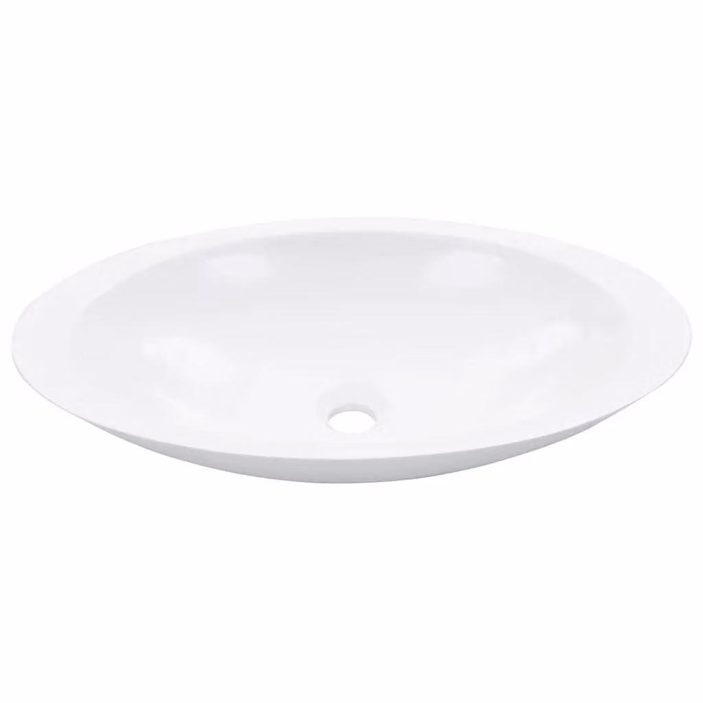 Berkfield Home Oval Mineral Cast Countertop Wash Basin, White, W: 59.3 cm, D: 35.1 cm, H: 10.7 cm – 2
