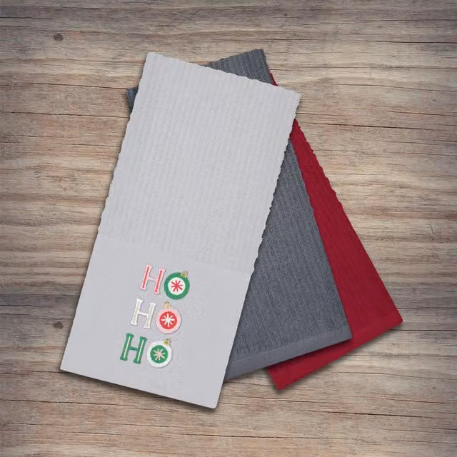Noel Square Pack of 3 Highly Absorbent Cotton Tea Towels, White and Multicolour Graphic Design