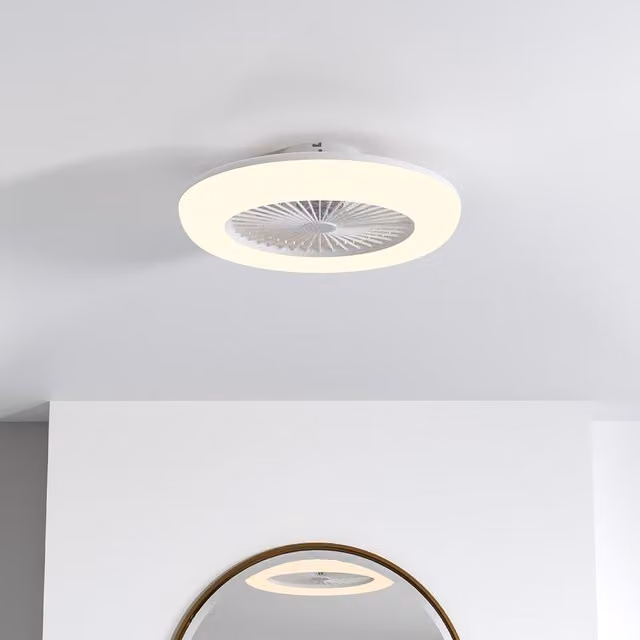 Livingandhome Round LED Ceiling Fan Light with Remote Control in White