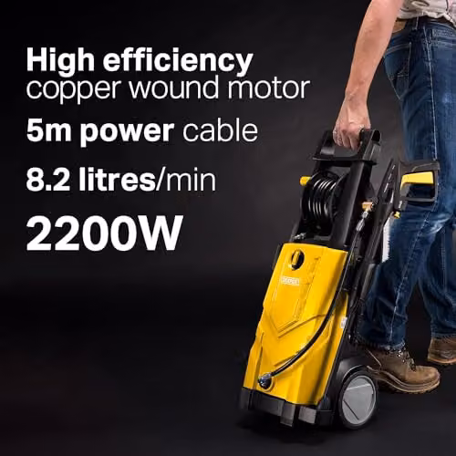 Draper PW2200 Electric Pressure Washer in Yellow, 165 Bar High Power Jet Washer with Snow Foam Attachment – 5