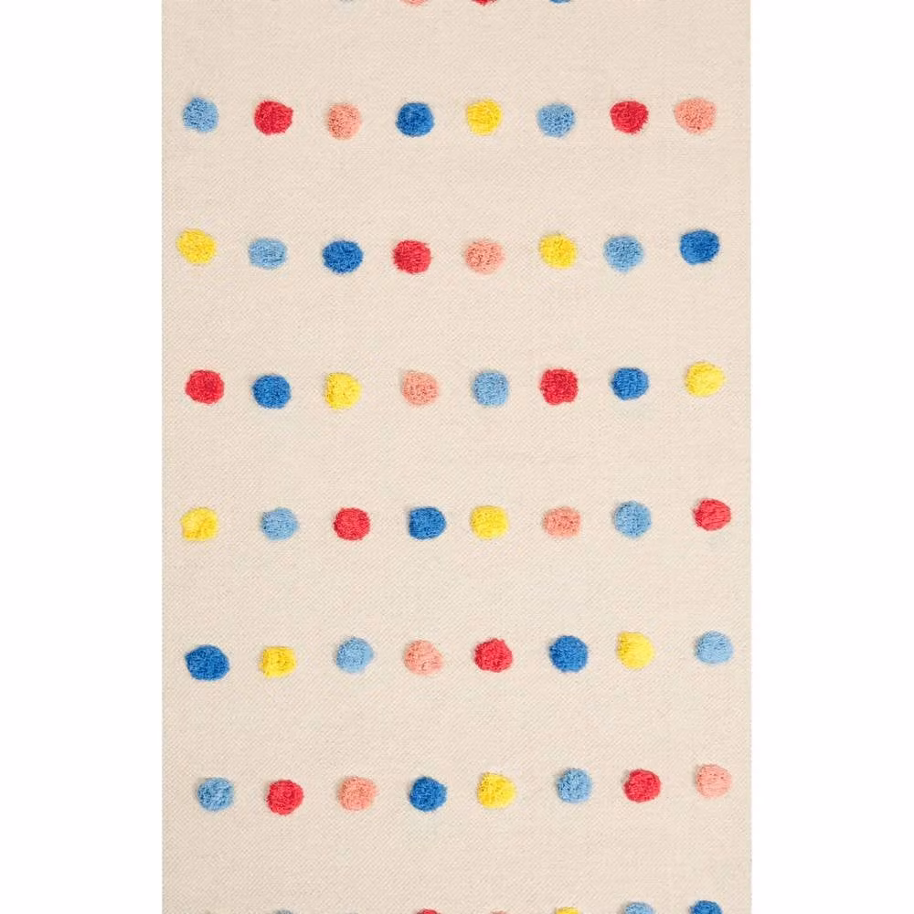Wyld and Coco Multicolour Mini Pom Pom Cotton Rug, W/D: 80 x 150 cm