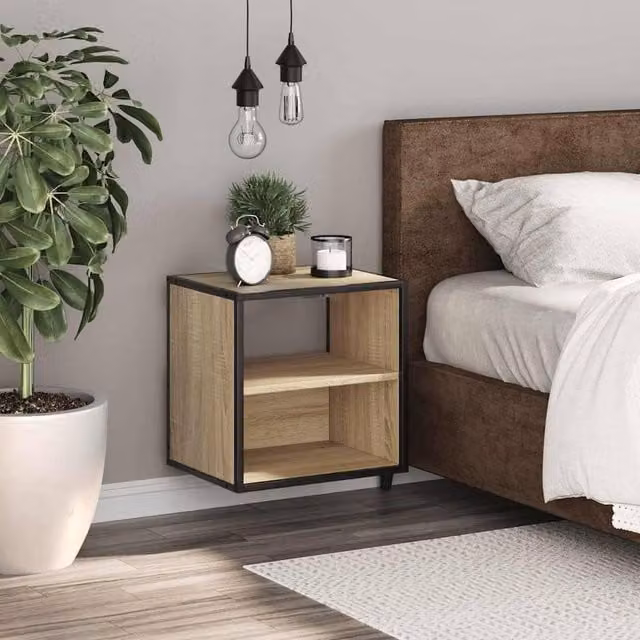 Berkfield Home Wall-mounted Bedside Cabinet in Sonoma Oak, Light Tan, W/D/H: 40 x 31 x 39.5 cm